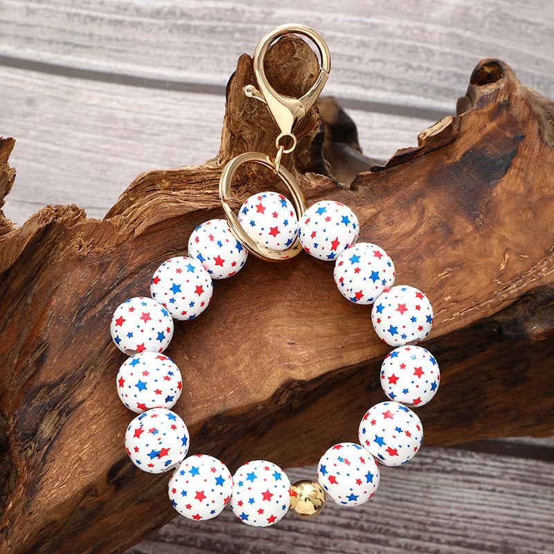 Wholesale American Independence Day Colorful Full Screen Star Bracelet Keychain